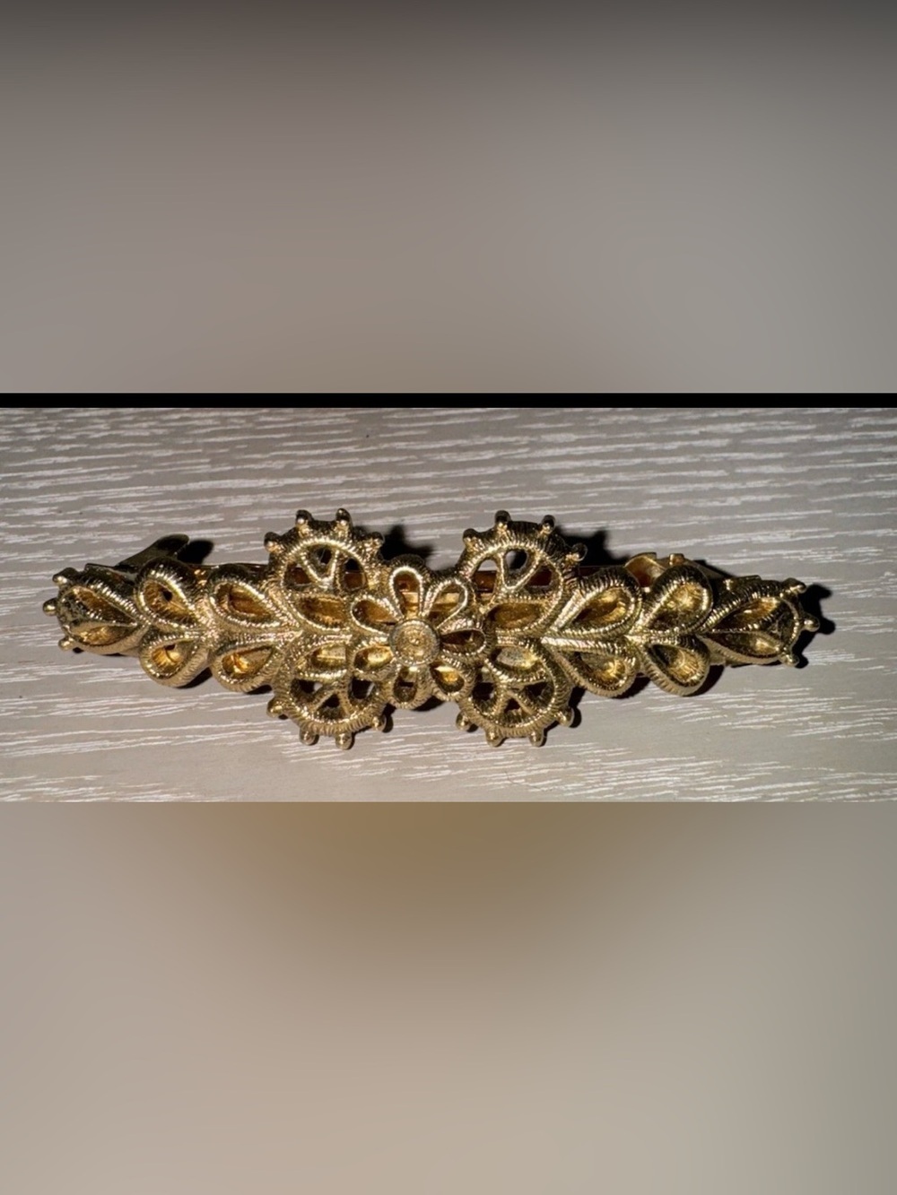 Vintage Gold-Tone Hair, Filigree-Flower Barrette Clip Made in France